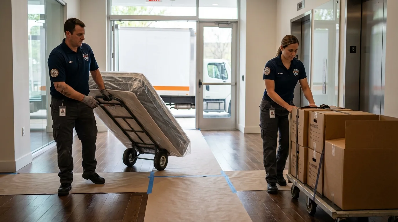 Professional apartment movers loading elevator in Maspeth, NY